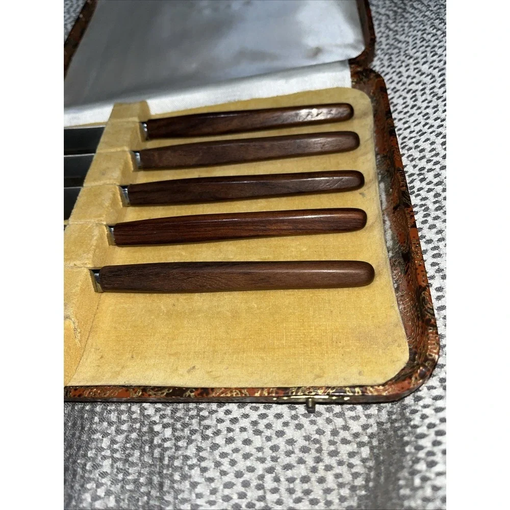 Set Of 5 Vintage Jordan Marsh Co. Sheffield Knife Cutlery Set Paisley Case